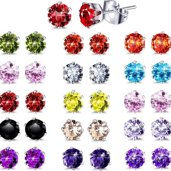 Elegant 15 Pair Cubic Zirconia Stud Earrings for Women - Hypoallergenic Design - Picture 1 of 6